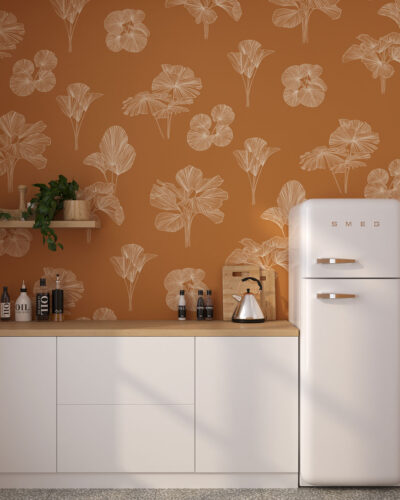 Tender line art leaves patterned wallpaper for the kitchen