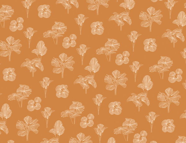 Tender line art leaves patterned wallpaper on the orange background
