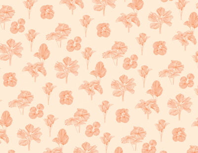 Tender line art leaves patterned wallpaper on the peachy background