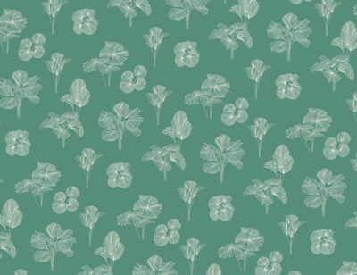 Tender line art leaves patterned wallpaper on the green background