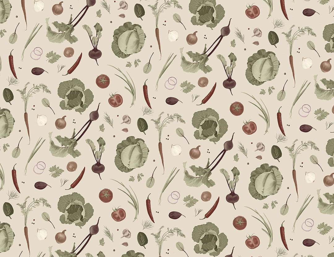 Vegetables for the Ukrainian national soup borsch wall mural on the beige background
