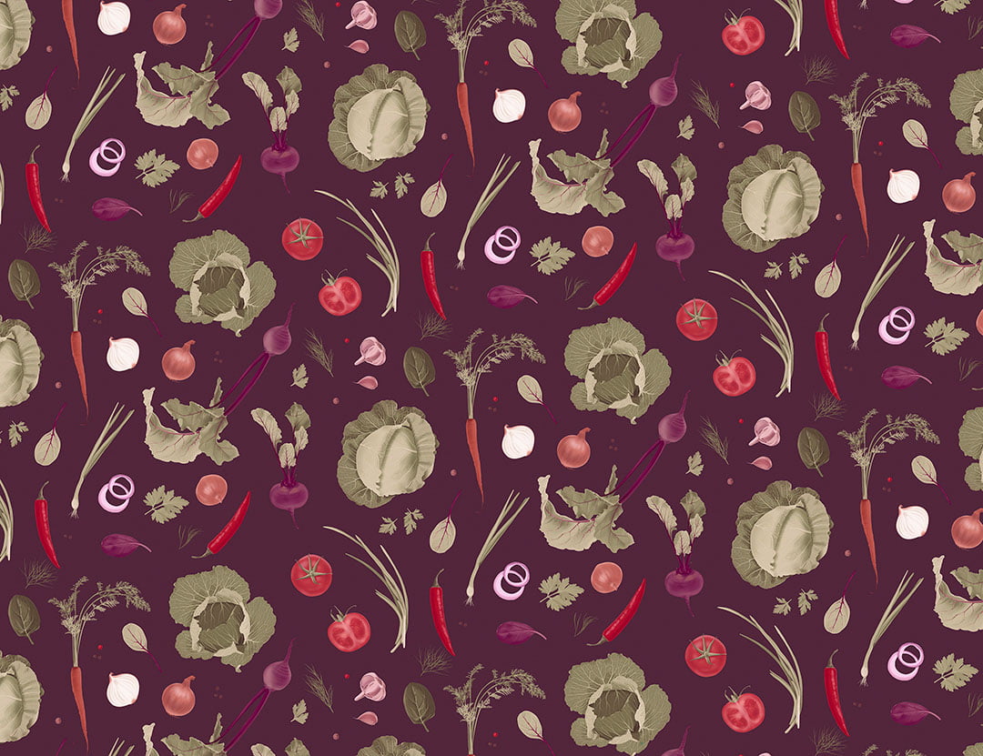 Vegetables for the Ukrainian national soup borsch wall mural on the purple background