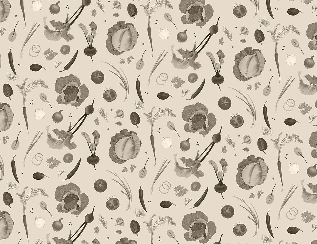 Vegetables for the Ukrainian national soup borsch black and white wall mural