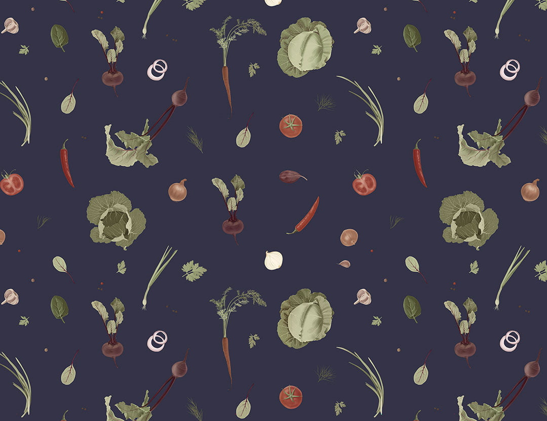 Ingredients of the Ukrainian borsch wall mural on the blue background