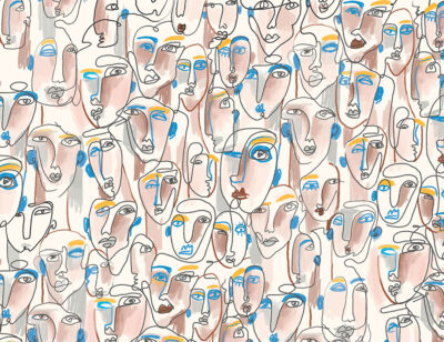 Faces in Expressionism style pattern wallpaper