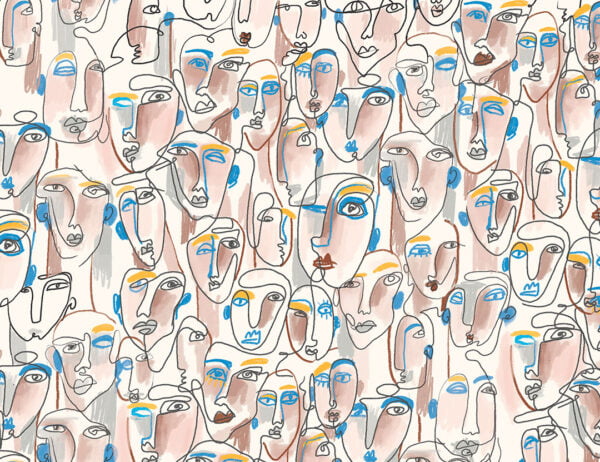 Art wallpaper with faces in Expressionism style