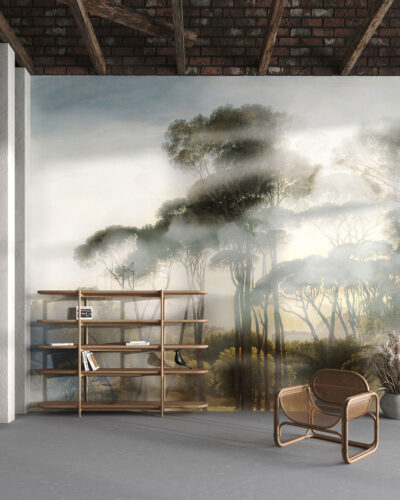 Forest in the fog wall mural for the living room