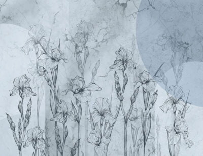 Geometric blue floral wall mural with irises