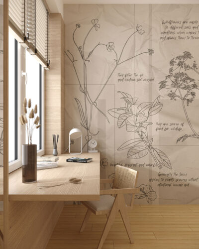 Botanical illustrations of wildflowers with inscriptions wall mural for a children's room