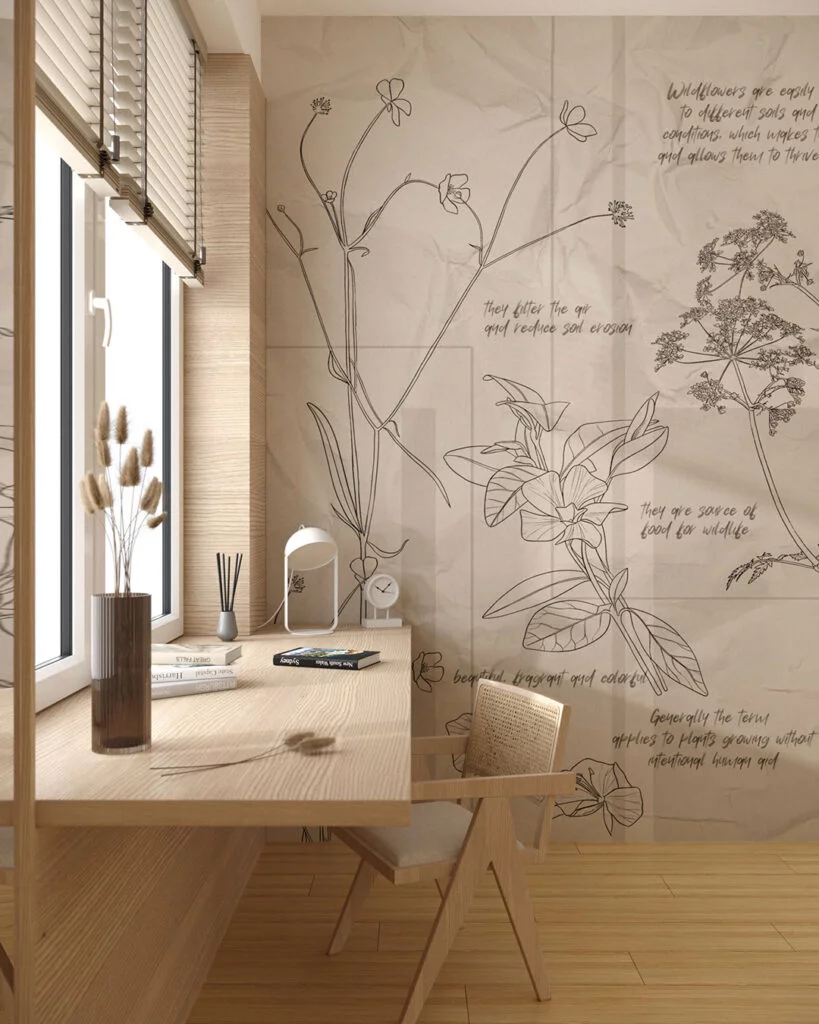 Wall Mural Botanica for a children's room - kith2kin.com Botanical illustrations of wildflowers with inscriptions wall mural for a children's room
