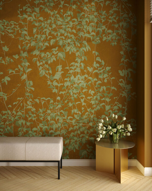 Botanical wall mural in Chinoiserie style for the living room