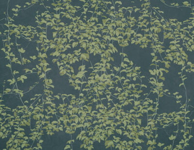 Botanical wall mural in Chinoiserie style on the blue background