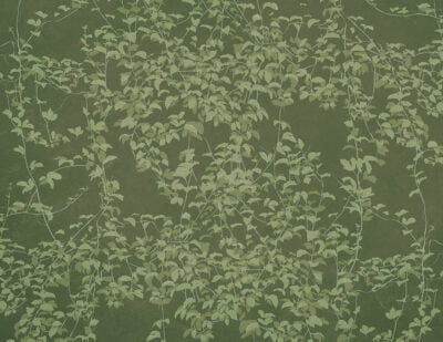Botanical wall mural in Chinoiserie style on the green background