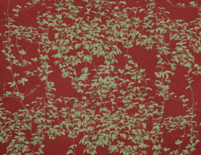 Botanical wall mural in Chinoiserie style on the red background