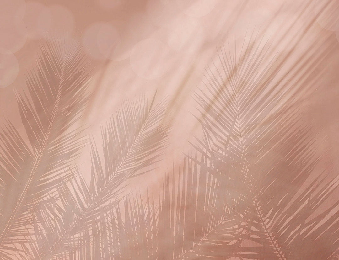 Wall mural with shadows of tropical leaves in peachy colors