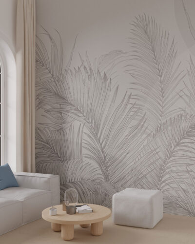 Illustrated palm leaves with geometric shapes wall mural for the living room