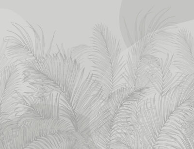 Illustrated palm leaves with geometric shapes gray wall mural