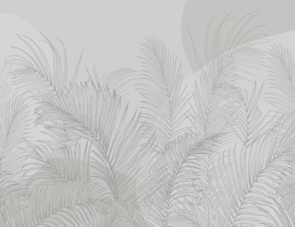Illustrated palm leaves with geometric shapes gray wall mural
