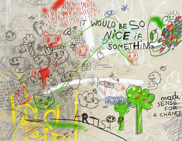 Colorful chaotic graffiti wall mural