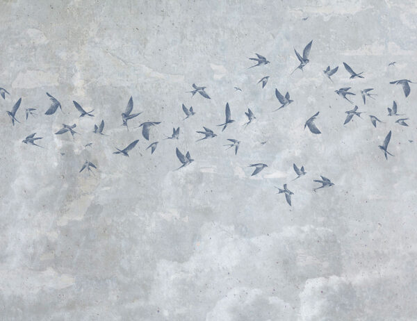 Delicate birds on a gray textured sky wall mural