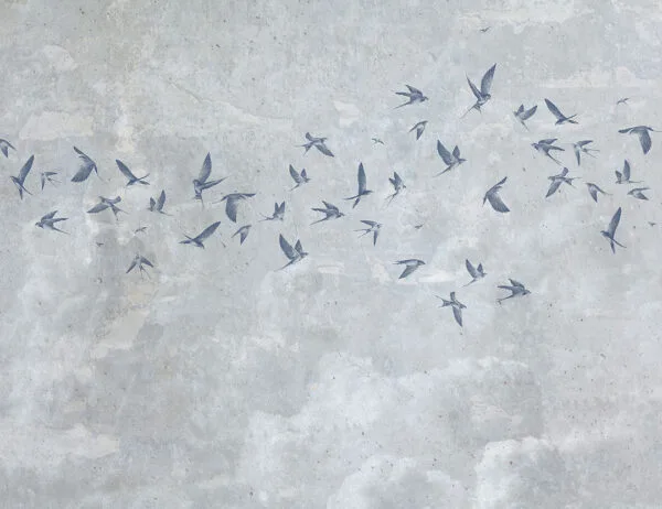 Delicate birds on a gray textured sky wall mural