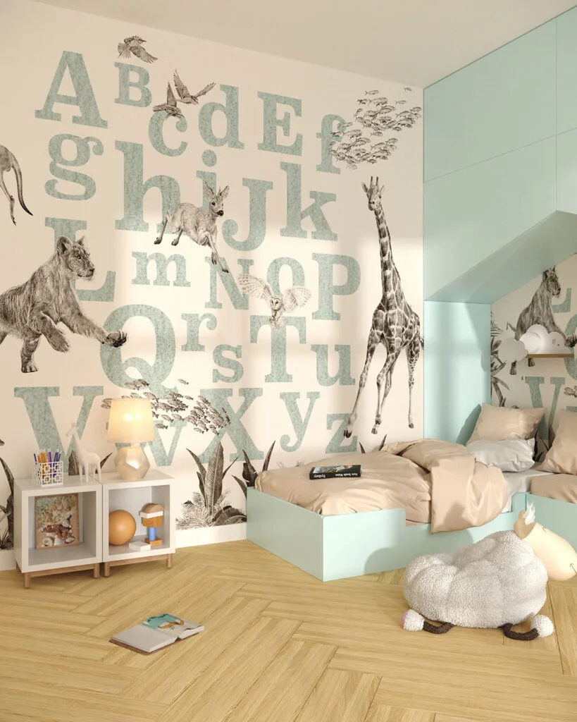 Wall Mural Alphabet for a children's room - kith2kin.com Alphabet wall mural for a children's room with detailed animals