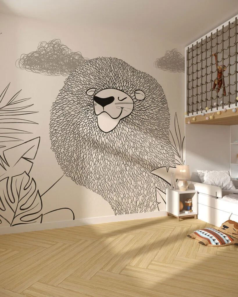 Wall Mural Lion King for a children's room - kith2kin.com Lion king wall mural for a children's room with tropical leaves