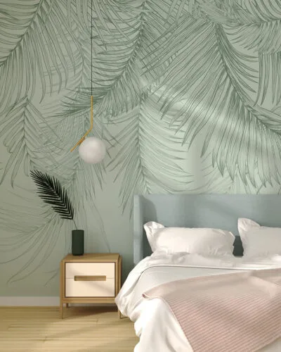Tropical wall mural for the bedroom with delicate palm leaves