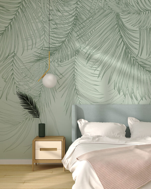 Overhanging delicate palm leaves wall mural for the bedroom