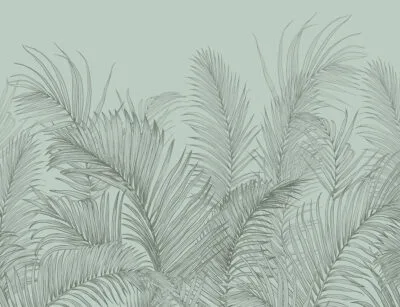Delicate green palm leaves tropical wall mural