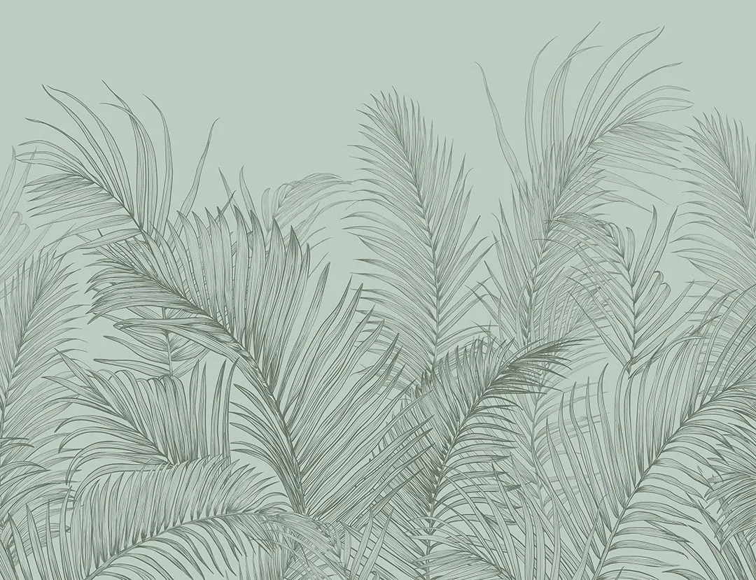 Delicate green palm leaves tropical wall mural