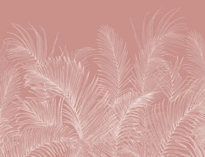 Delicate pink palm leaves tropical wall mural