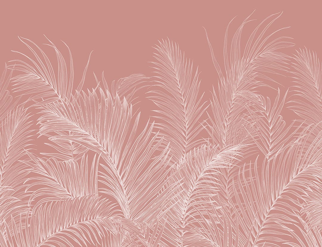 Delicate pink palm leaves tropical wall mural
