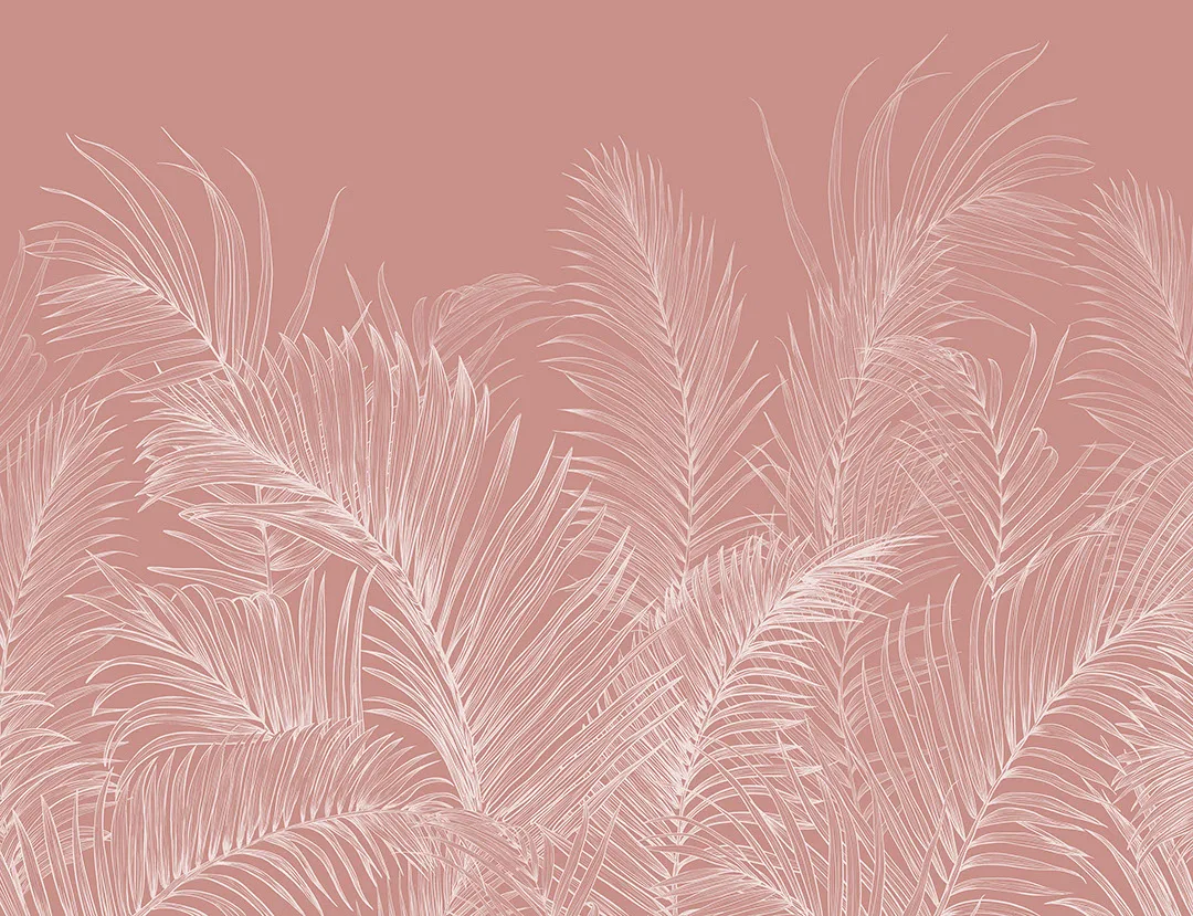 Delicate pink palm leaves tropical wall mural