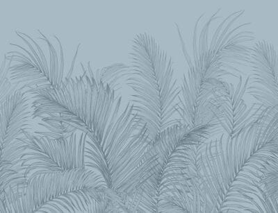 Delicate blue palm leaves tropical wall mural