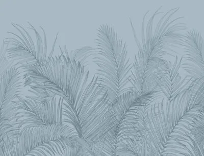 Delicate blue palm leaves tropical wall mural