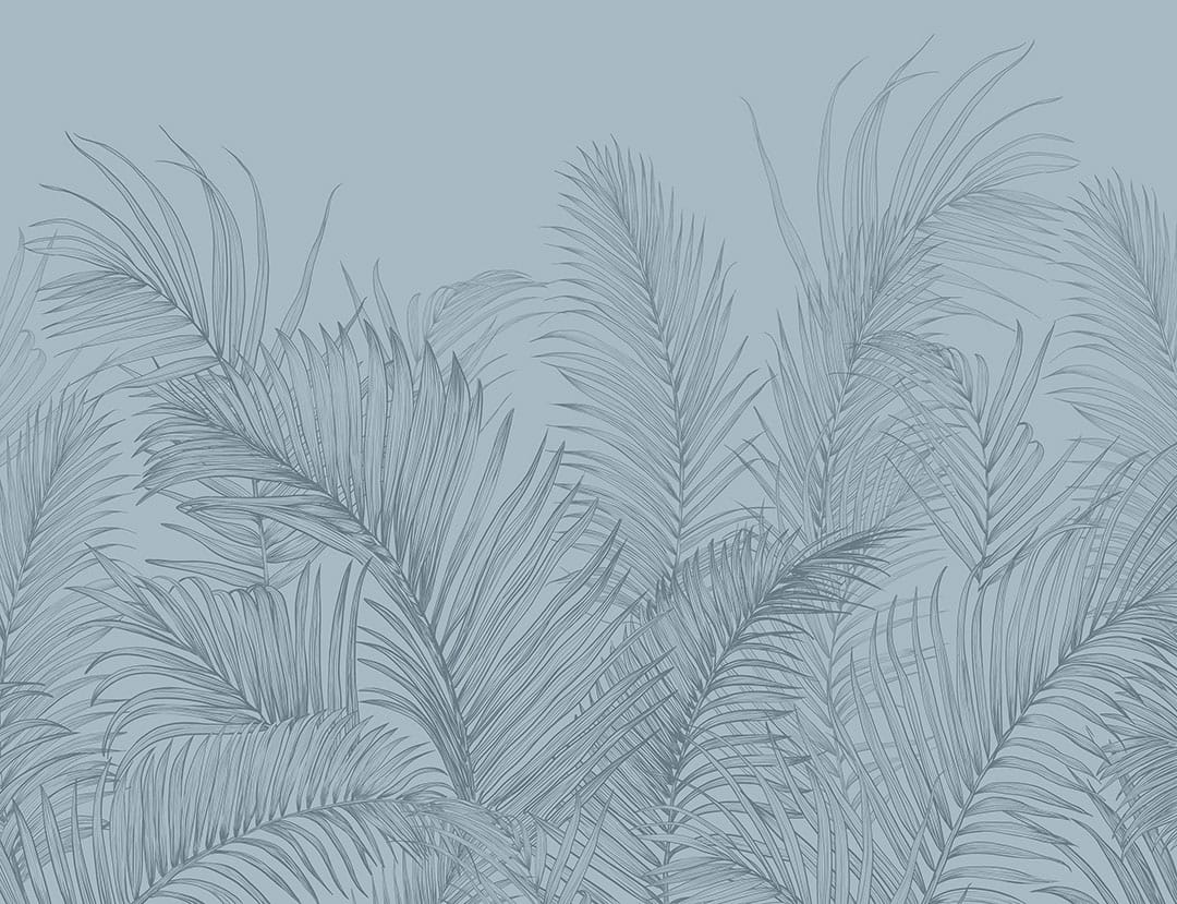 Delicate blue palm leaves tropical wall mural