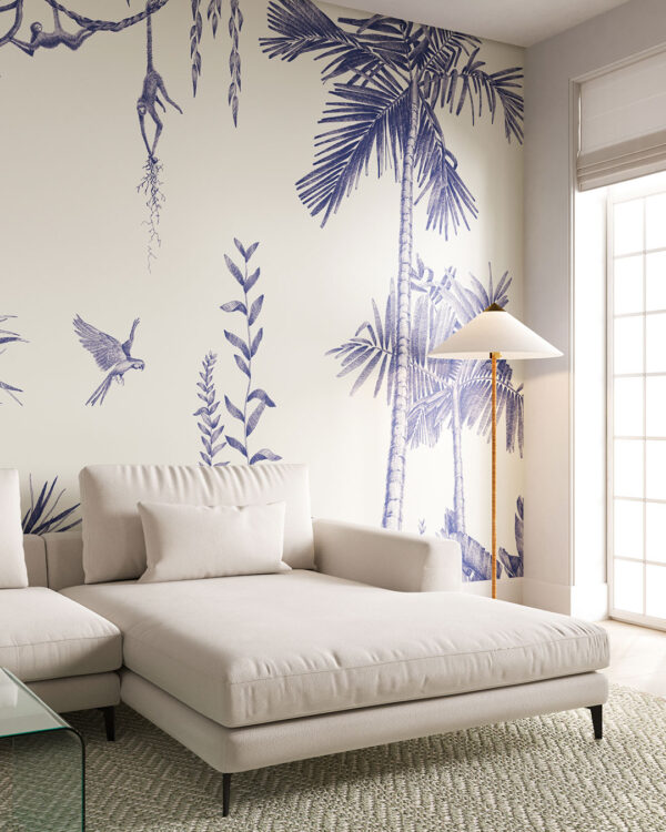 Palm trees, birds and tropical animals wall mural for the living room