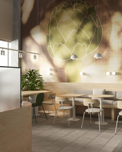 Illustrated oversized artichoke wall mural for a café