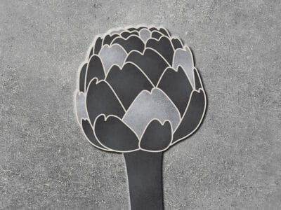 Illustrated oversized artichoke wall mural on the textured background