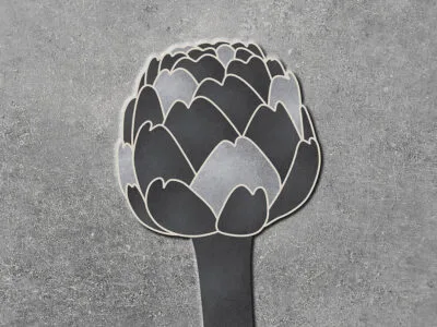 Illustrated oversized artichoke wall mural on the textured background