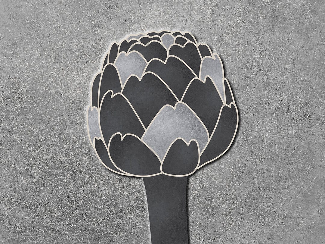 Illustrated oversized artichoke wall mural on the textured background