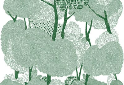 Detailed illustrated green tree crowns wall mural