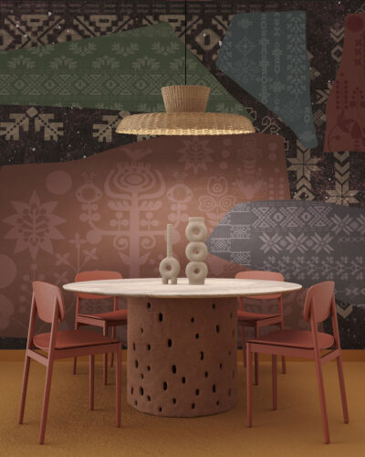 Ukraine inspired ethnic patterns wall mural for the kitchen