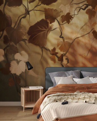 Oil painted grape vine wall mural for the bedroom