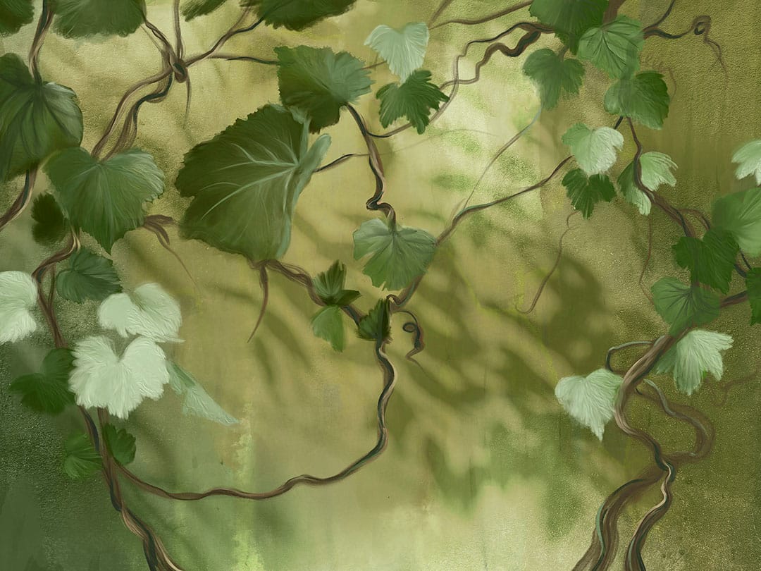 Oil painted green grape vine wall mural