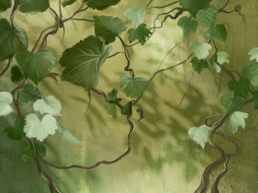 Oil painted green grape vine wall mural