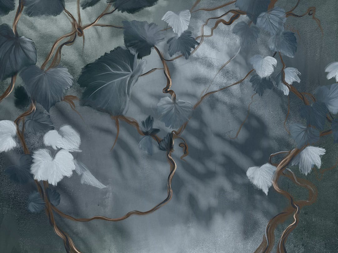 Oil painted blue grape vine wall mural