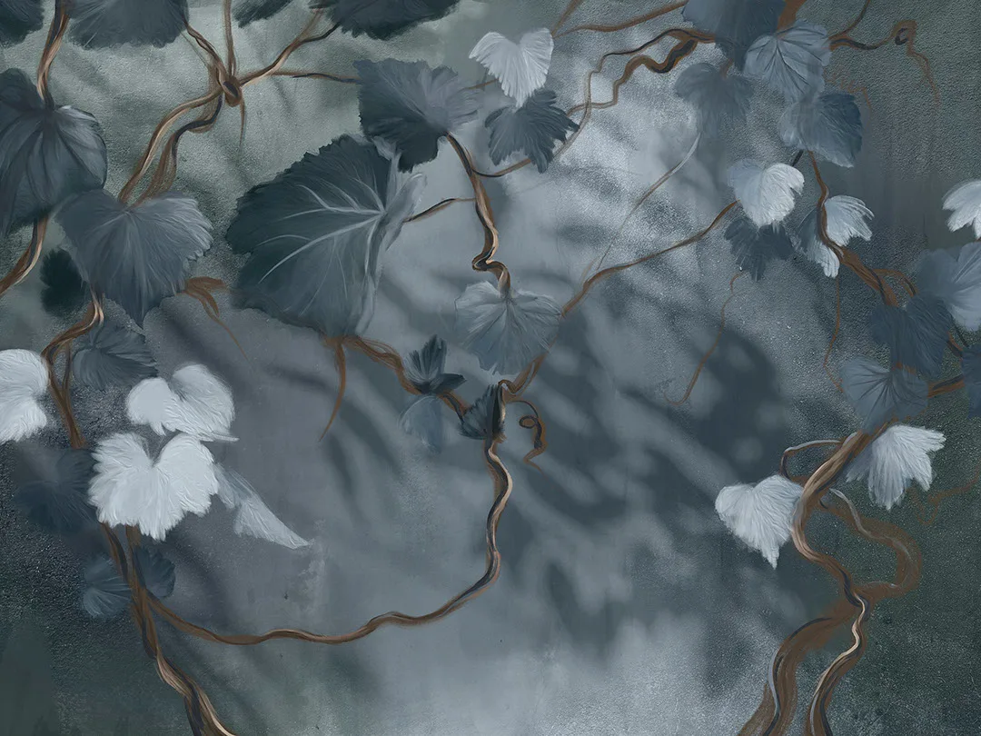 Oil painted blue grape vine wall mural