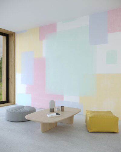 Colorful pastel geometric shapes wall mural for the living room